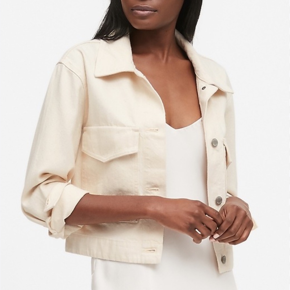 Banana Republic Cropped Utility Jacket Ecru Cotton Boxy‎ Size L